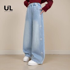 批发<b class='q'>女童</b>202<b class='q'>6</b>新款春秋闪钻时髦<b class='q'>牛仔</b>裤弯刀裤超洋气直百搭阔腿裤