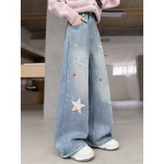 批发<b class='q'>女童</b>202<b class='q'>6</b>新款春款新时髦<b class='q'>牛仔</b>裤直筒裤超洋气直百搭儿童阔腿裤