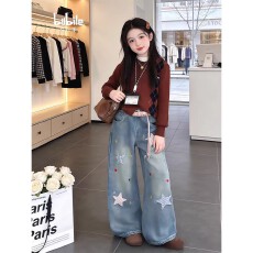 批发<b class='q'>女童</b>202<b class='q'>6</b>新款春款新时髦<b class='q'>牛仔</b>裤直筒裤超洋气直百搭儿童阔腿裤