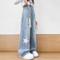 批发<b class='q'>女童</b>202<b class='q'>6</b>新款春款新时髦<b class='q'>牛仔</b>裤直筒裤超洋气直百搭儿童阔腿裤