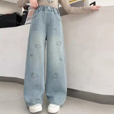 批发<b class='q'>女童</b>202<b class='q'>6</b>新款春款新时髦<b class='q'>牛仔</b>裤直筒裤超洋气直百搭儿童阔腿裤