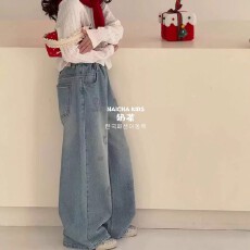 批发<b class='q'>女童</b>202<b class='q'>6</b>新款春款新时髦<b class='q'>牛仔</b>裤直筒裤超洋气直百搭儿童阔腿裤