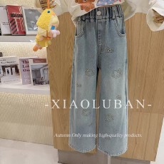 批发<b class='q'>女童</b>202<b class='q'>6</b>新款春款新时髦<b class='q'>牛仔</b>裤直筒裤超洋气直百搭儿童阔腿裤