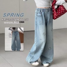 批发<b class='q'>女童</b>202<b class='q'>6</b>新款春款新时髦<b class='q'>牛仔</b>裤直筒裤超洋气直百搭儿童阔腿裤