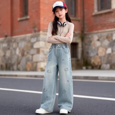 批发<b class='q'>女童</b>202<b class='q'>6</b>新款春款新时髦<b class='q'>牛仔</b>裤直筒裤超洋气直百搭儿童阔腿裤