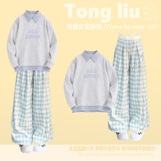 批发2026新款今年流行爆款运动套装女秋冬初中生<b class='q'>格子</b><b class='q'>裤</b>卫衣一整套