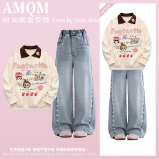 女童2026新款春款套装新时髦超洋气儿童两件套牛仔裤套装