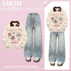 女童2026新款春款套装新时髦超洋气儿童两件套牛仔裤套装