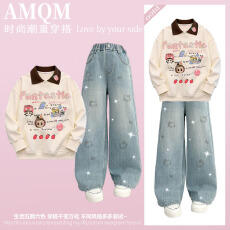 女童2026新款春款套装新时髦超洋气儿童两件套牛仔裤套装