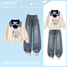 女童2026新款春款套装新时髦超洋气儿童两件套牛仔裤套装