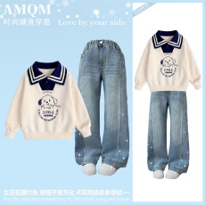 女童2026新款春款套装新时髦超洋气儿童两件套牛仔裤套装