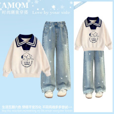 女童2026新款春款套装新时髦超洋气儿童两件套牛仔裤套装