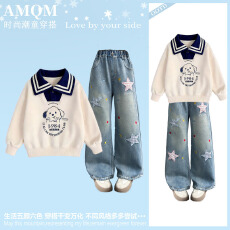 女童2026新款春款套装新时髦超洋气儿童两件套牛仔裤套装