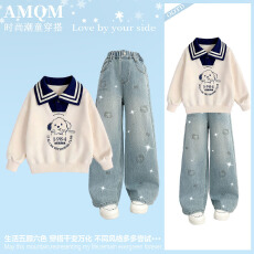 女童2026新款春款套装新时髦超洋气儿童两件套牛仔裤套装