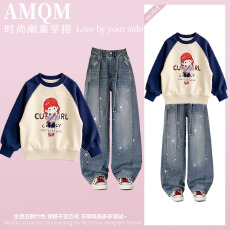 批发<b class='q'>女</b><b class='q'>童</b><b class='q'>2026</b><b class='q'>新款</b>春款套装新时髦超洋气儿<b class='q'>童</b>两件套<b class='q'>牛仔裤</b>套装