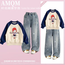 批发<b class='q'>女</b><b class='q'>童</b><b class='q'>2026</b><b class='q'>新款</b>春款套装新时髦超洋气儿<b class='q'>童</b>两件套<b class='q'>牛仔裤</b>套装