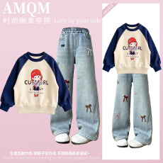 批发<b class='q'>女</b><b class='q'>童</b><b class='q'>2026</b><b class='q'>新款</b>春款套装新时髦超洋气儿<b class='q'>童</b>两件套<b class='q'>牛仔裤</b>套装