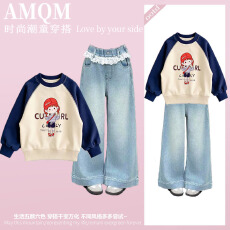 批发<b class='q'>女</b><b class='q'>童</b><b class='q'>2026</b><b class='q'>新款</b>春款套装新时髦超洋气儿<b class='q'>童</b>两件套<b class='q'>牛仔裤</b>套装