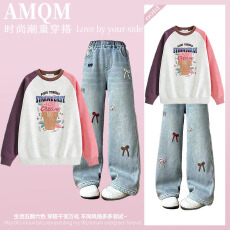 批发<b class='q'>女</b><b class='q'>童</b><b class='q'>2026</b><b class='q'>新款</b>春款套装新时髦超洋气儿<b class='q'>童</b>两件套<b class='q'>牛仔裤</b>套装