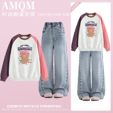 批发<b class='q'>女</b><b class='q'>童</b><b class='q'>2026</b><b class='q'>新款</b>春款套装新时髦超洋气儿<b class='q'>童</b>两件套<b class='q'>牛仔裤</b>套装