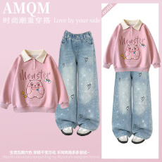 女童2026新款春款套装新时髦超洋气儿童两件套牛仔裤套装