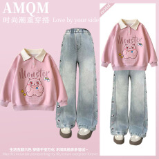 批发<b class='q'>女</b><b class='q'>童</b><b class='q'>202</b>6<b class='q'>新款</b>春款套装新时髦超洋气儿童两件套牛仔裤套装