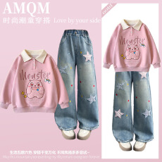 批发<b class='q'>女</b><b class='q'>童</b><b class='q'>202</b>6<b class='q'>新款</b>春款套装新时髦超洋气儿童两件套牛仔裤套装