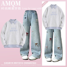 批发<b class='q'>女</b><b class='q'>童</b><b class='q'>202</b>6<b class='q'>新款</b>春款套装新时髦超洋气儿童两件套牛仔裤套装