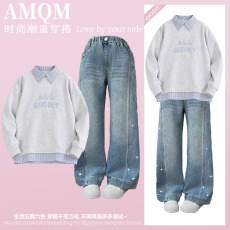 批发<b class='q'>女</b><b class='q'>童</b><b class='q'>202</b>6<b class='q'>新款</b>春款套装新时髦超洋气儿童两件套牛仔裤套装