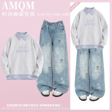 批发<b class='q'>女</b><b class='q'>童</b><b class='q'>202</b>6<b class='q'>新款</b>春款套装新时髦超洋气儿童两件套牛仔裤套装