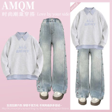 批发<b class='q'>女</b><b class='q'>童</b><b class='q'>202</b>6<b class='q'>新款</b>春款套装新时髦超洋气儿童两件套牛仔裤套装