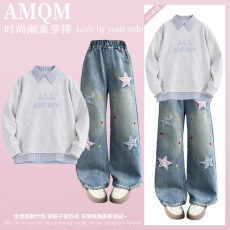 批发<b class='q'>女</b><b class='q'>童</b><b class='q'>202</b>6<b class='q'>新款</b>春款套装新时髦超洋气儿童两件套牛仔裤套装