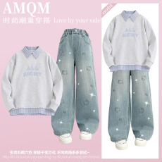 批发<b class='q'>女</b><b class='q'>童</b><b class='q'>202</b>6<b class='q'>新款</b>春款套装新时髦超洋气儿童两件套牛仔裤套装