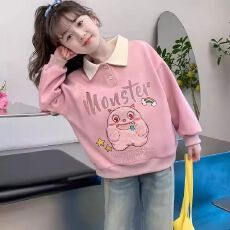 批发<b class='q'>女童</b>卫<b class='q'>衣</b>春秋款2026新款洋气儿童秋装小女孩秋季宽松POLO领上衣潮