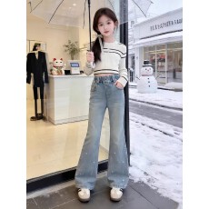 批发<b class='q'>女</b><b class='q'>童</b>2026新款春款新时髦牛仔裤直筒裤超洋气直百搭儿童阔腿裤