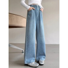 批发<b class='q'>女</b><b class='q'>童</b>2026新款春款新时髦牛仔裤直筒裤超洋气直百搭儿童阔腿裤