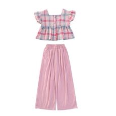 批发<b class='q'>女</b>童<b class='q'>夏</b>日<b class='q'>套装</b>夏季薄款儿童格子娃娃衫阔腿裤<b class='q'>两件</b>套<b class='q'>女</b>孩休闲防蚊裤