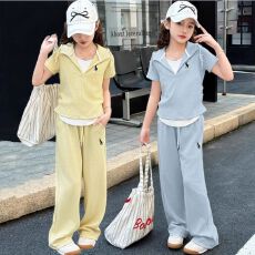 批发<b class='q'>女</b><b class='q'>童</b><b class='q'>套装</b><b class='q'>夏季</b>2026新款夏款儿<b class='q'>童</b>连帽假两件短袖中<b class='q'>大</b><b class='q'>童</b>阔腿裤<b class='q'>两件</b>套