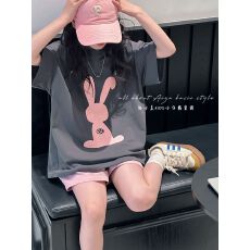 批发32支纯棉230克<b class='q'>女</b><b class='q'>童</b>夏季短袖套装2026<b class='q'>新款</b>休闲中大童多巴胺两件套