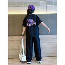 批发32支纯棉230克<b class='q'>女</b><b class='q'>童</b>夏季短袖套装2026<b class='q'>新款</b>休闲中大童多巴胺两件套