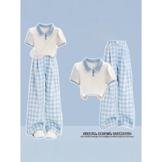 批发法国BADNUT女<b class='q'>童</b><b class='q'>套装</b><b class='q'>夏</b>季2026新款儿<b class='q'>童</b>学院风翻领<b class='q'>大</b><b class='q'>童</b>休闲格纹<b class='q'>套装</b>