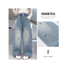 批发女<b class='q'>童</b><b class='q'>春秋</b>款阔腿牛仔裤2026新款中<b class='q'>大</b><b class='q'>童</b>时髦洋气女孩烫钻刺绣阔腿裤