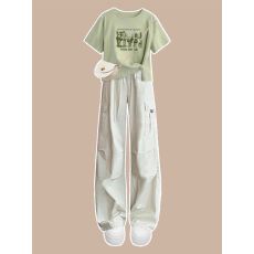 女童夏季工装裤套装2025新款中大童正肩短袖T恤初中生夏装阔腿裤