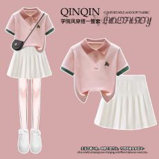 POLO衫短袖洋气女孩套装夏季2026新款夏装运动学生休闲裙子两件套