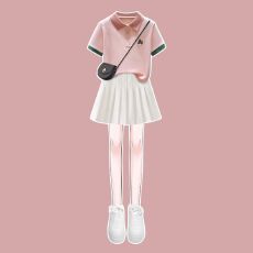 POLO衫短袖洋气女孩套装夏季2026新款夏装运动学生休闲裙子两件套