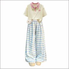 批发<b class='q'>女童</b>夏<b class='q'>季</b>阔腿裤套装2026新款青少年休闲裤Polo短袖<b class='q'>T</b><b class='q'>恤</b>大童两件套