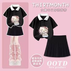 批发<b class='q'>女童</b>polo衫<b class='q'>短袖</b>短<b class='q'>裙套装</b>2026夏季款韩版卡通印花休闲两件套