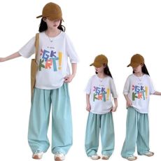批发女<b class='q'>童</b><b class='q'>夏季</b>休闲<b class='q'>套装</b><b class='q'>中大</b>儿<b class='q'>童</b>潮酷时尚印花短袖小女孩阔腿裤两件套潮
