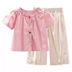 批发女童套装2026夏季新款儿童洋气薄款甜美女<b class='q'>宝宝</b>泡泡袖阔腿裤