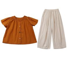 批发女童套装2026夏季新款儿童洋气薄款甜美女<b class='q'>宝宝</b>泡泡袖阔腿裤